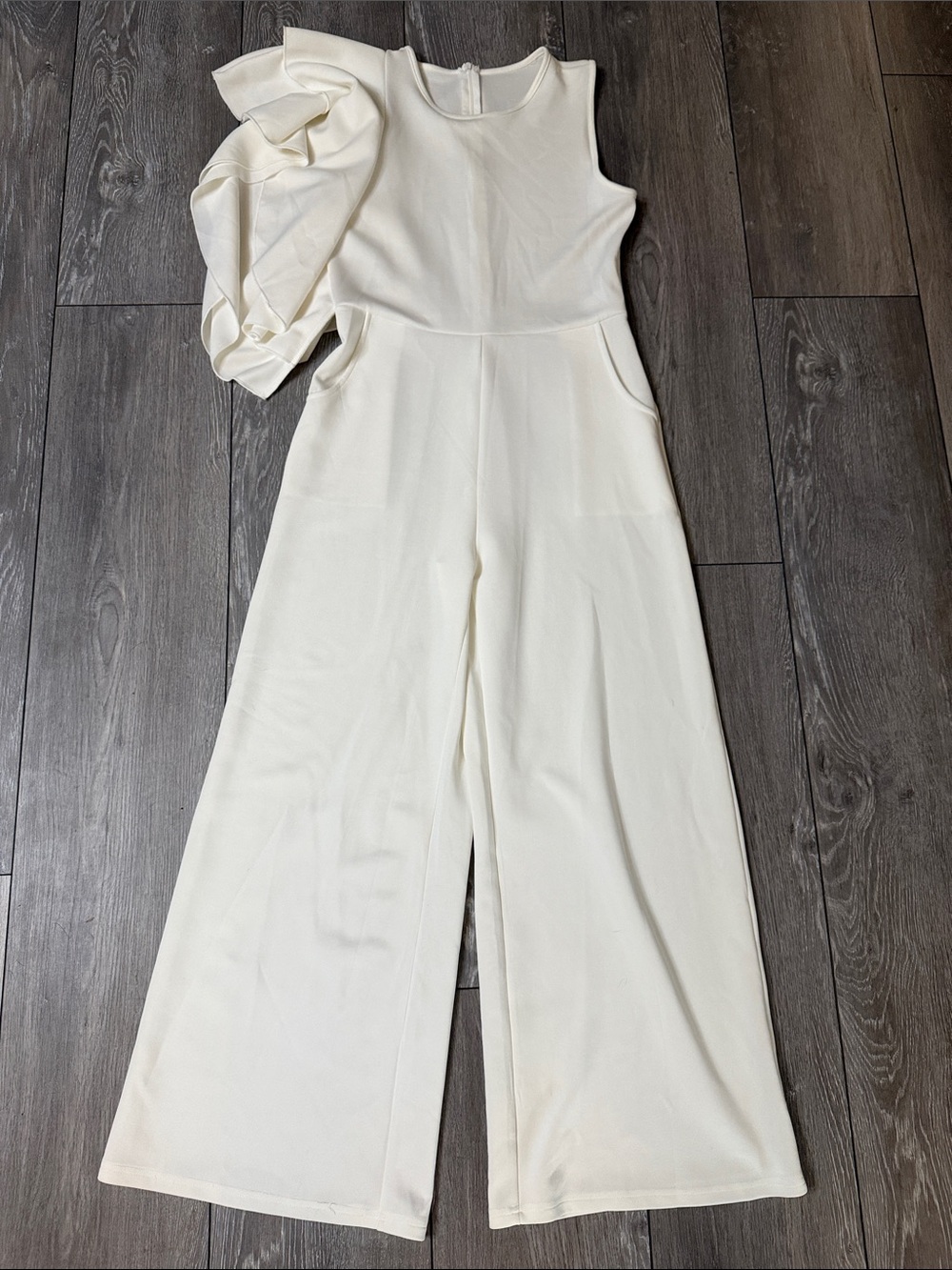 Sleeveless One-Shoulder Wide-Leg Jumpsuit in Ivory